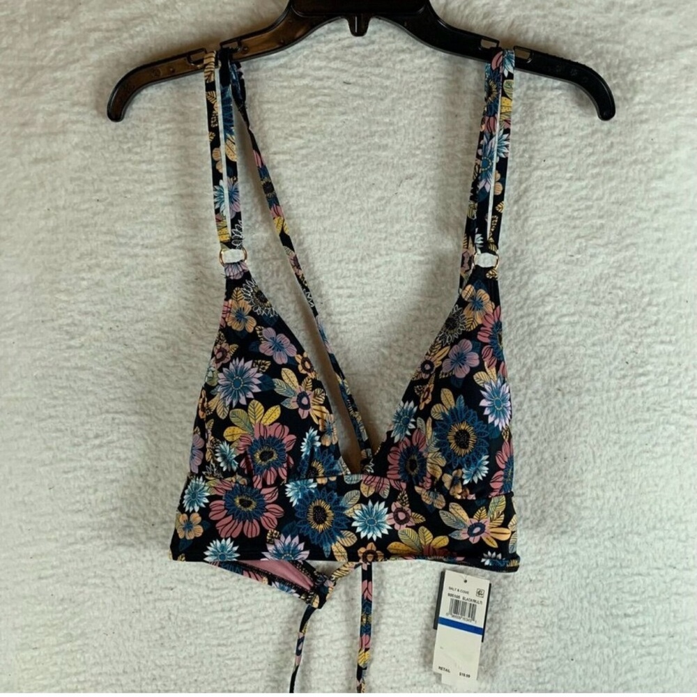 Salt + Cove Juniors In Full Bloom Black Floral Strappy Bikini Top Sz XL NWT 9963